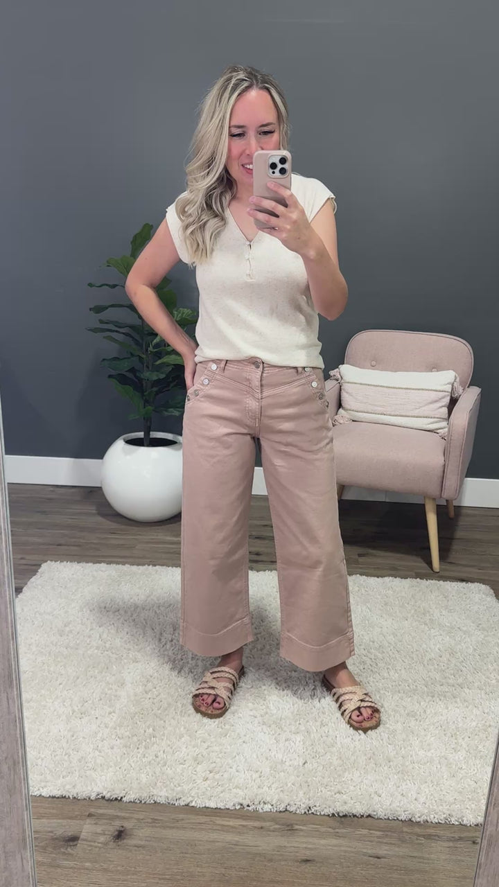 KanCan Harper Snap Detail Cropped Wide Leg Jeans - Dusty Rose KanCan