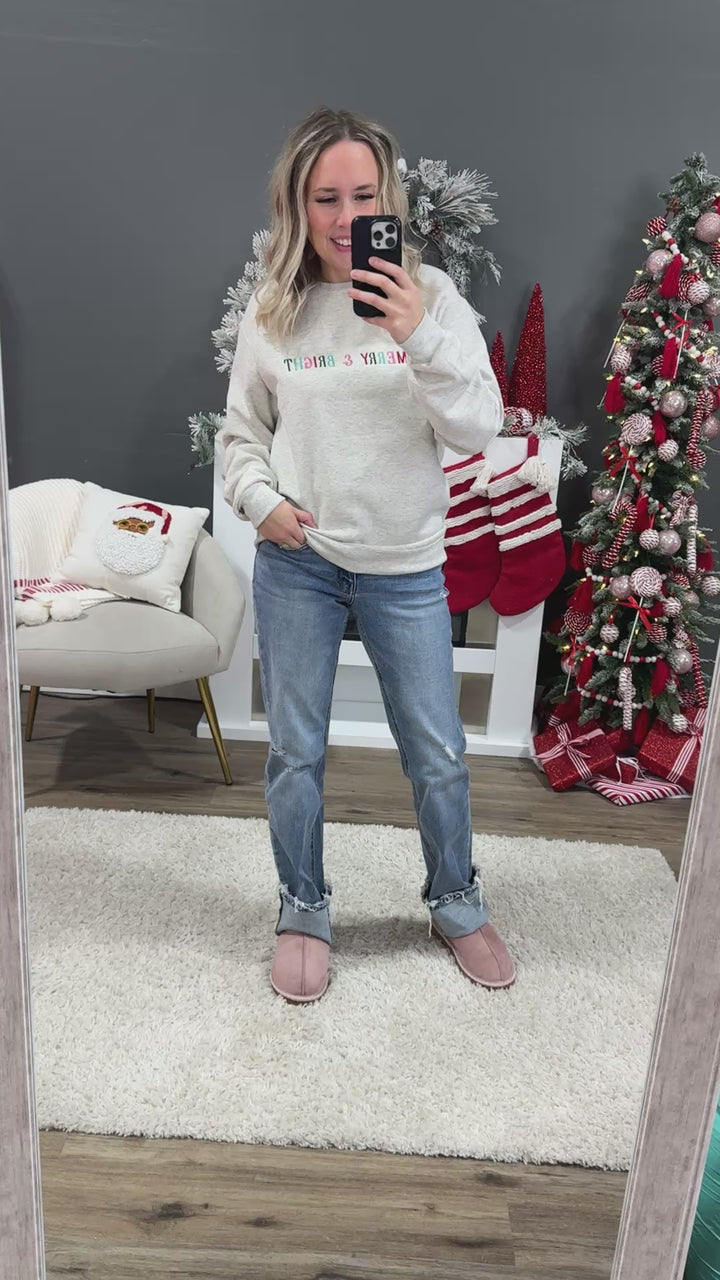 NEW! Merry & Bright Embroidered Sweatshirt - Heather Gray D&E