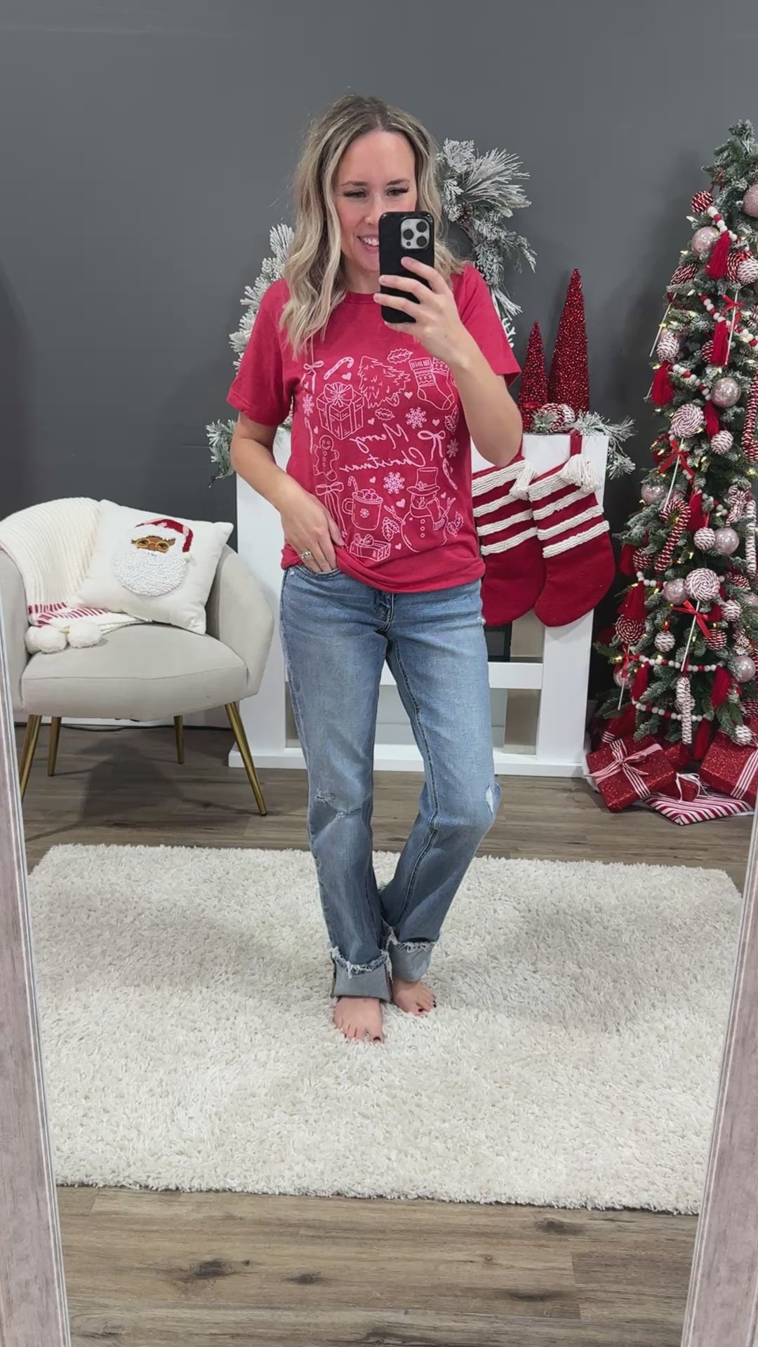 NEW! Merry Christmas Icon Tee - Red D&E