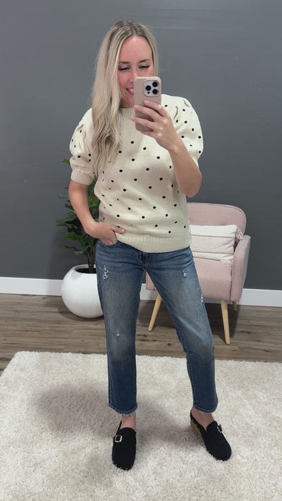 Cadence Cream Polka Dot Short Sleeve Sweater Bibi