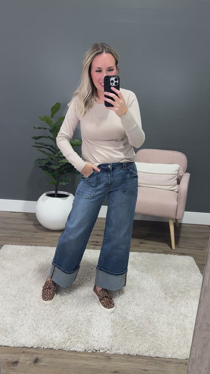 KanCan Risk Taker Rolled Hem Wide Leg Jeans KanCan