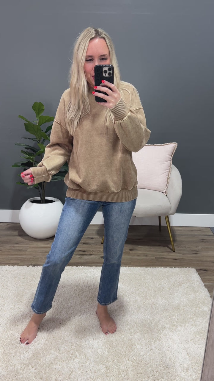 Boyfriend Crewneck Sweatshirt - Deep Camel Zenana