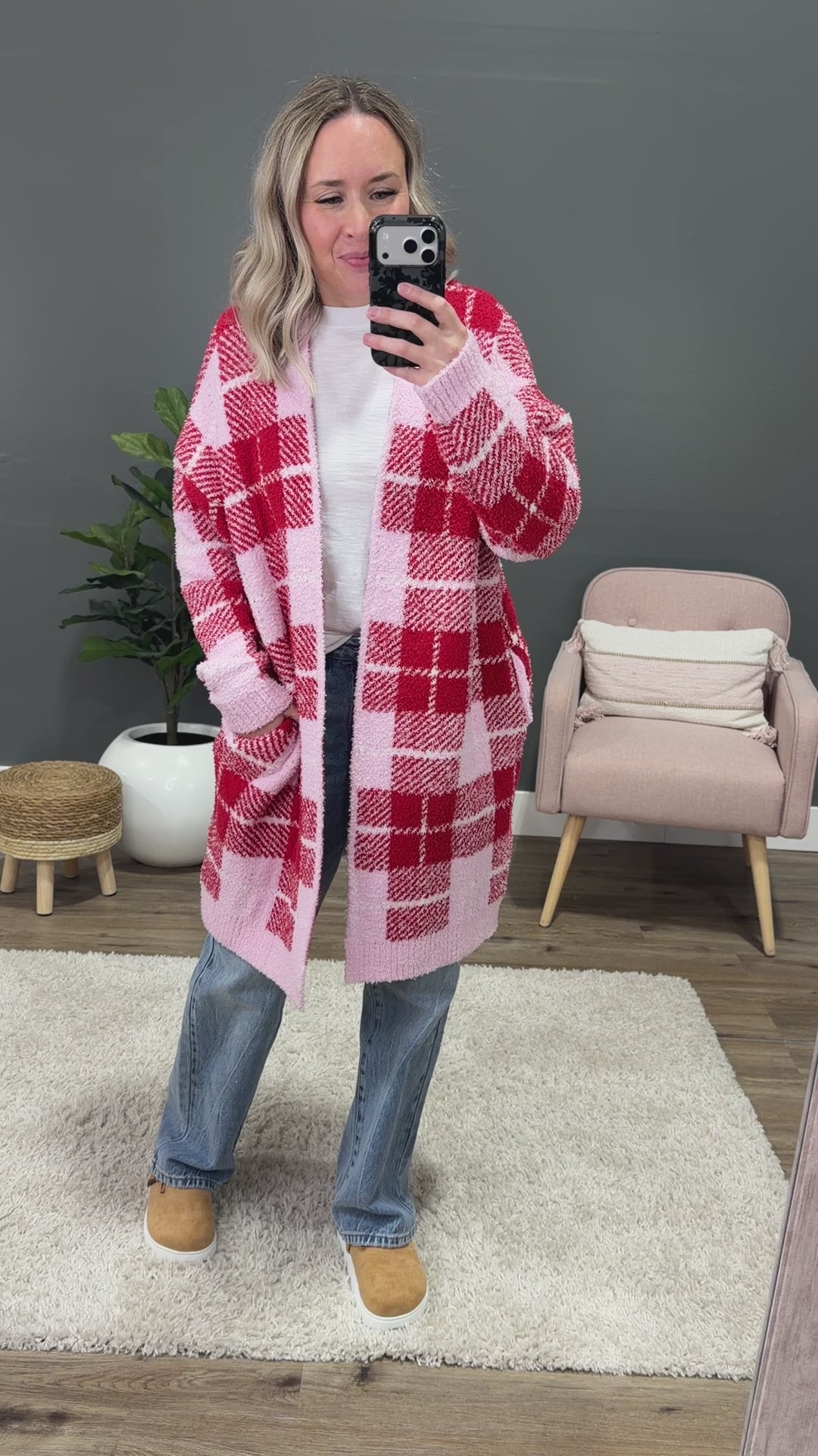 NEW! Valentine's Day Cloud Open Cardigan - Plaid Blakeley
