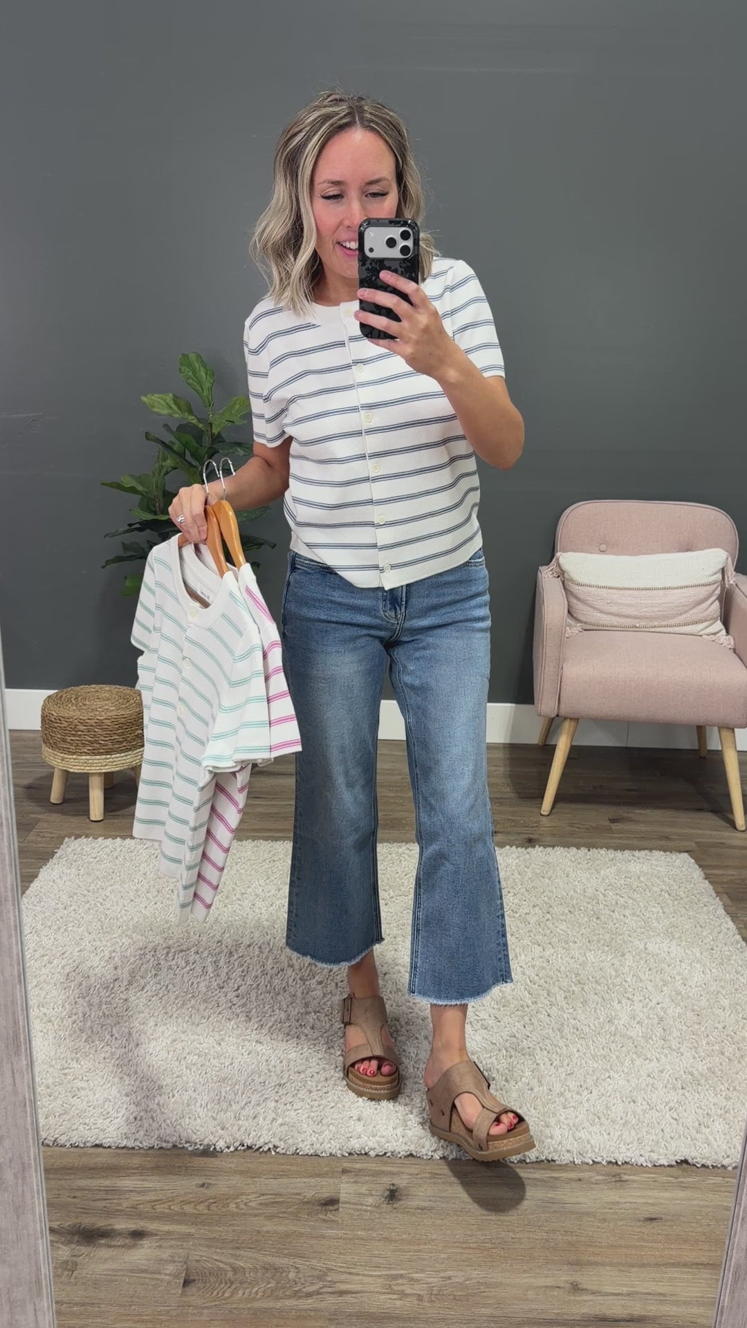 Courtney Striped Short Sleeve Cardigan - Pink Be Cool