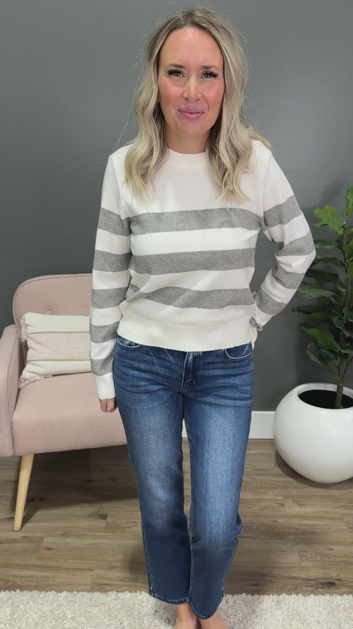 Gloria Striped Sweater - Ivory & Heather Gray Be Cool