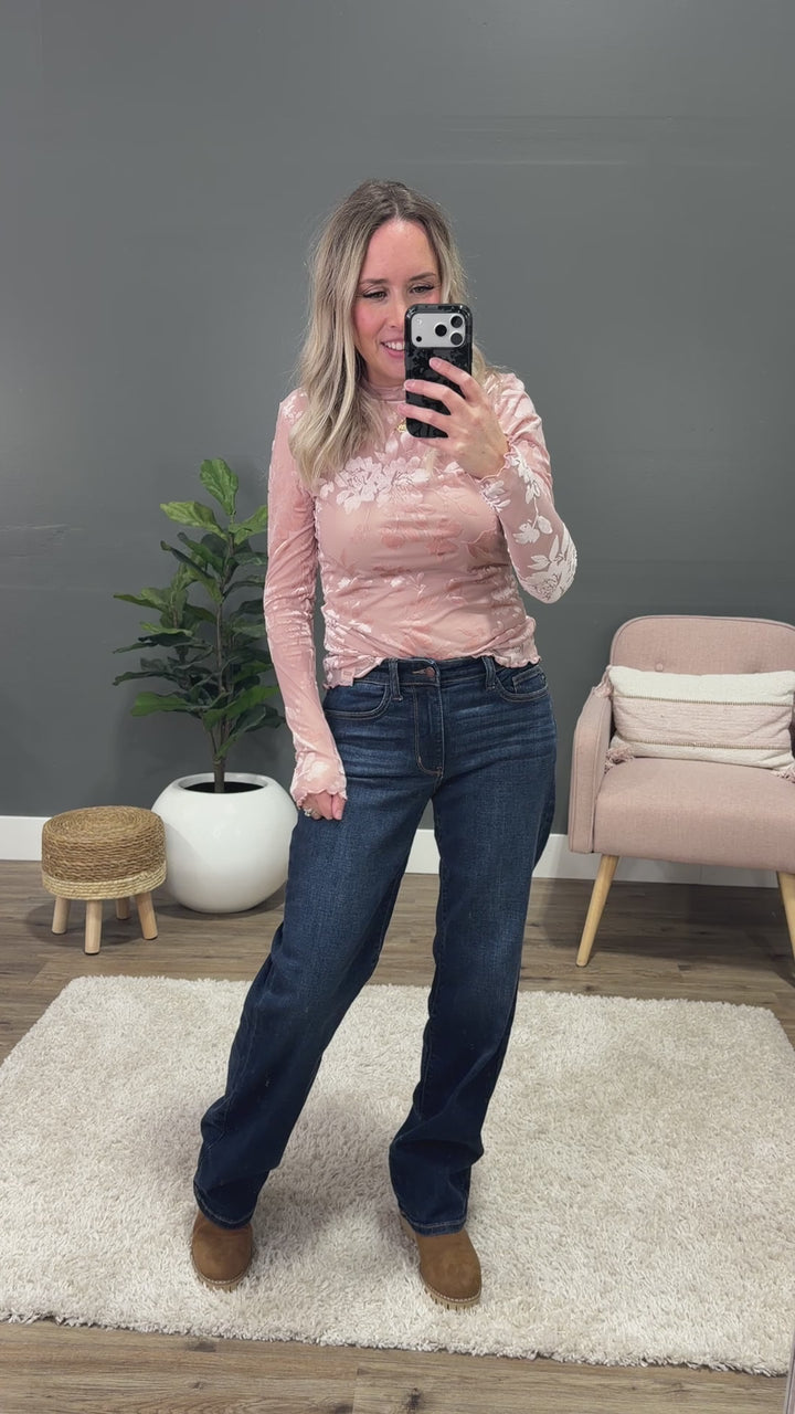 NEW! Andi Mesh Velvet Floral Long Sleeve Top - Mauve PS Kate