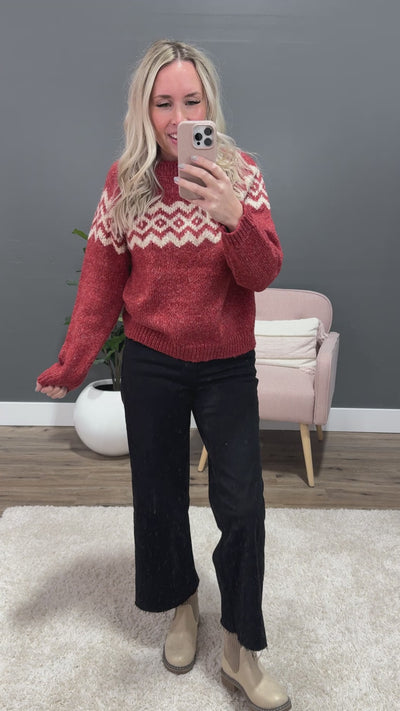 NEW! Rachel Chevron Stripe Knit Sweater - Deep Red