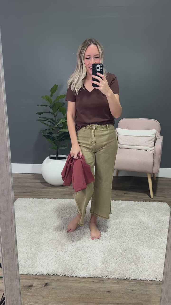 In Plain Sight V Neck Top - Chocolate Be Cool