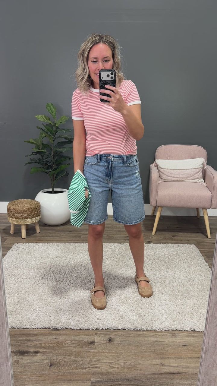 Sammy Striped Short Sleeve Top - Kelly Green Zenana