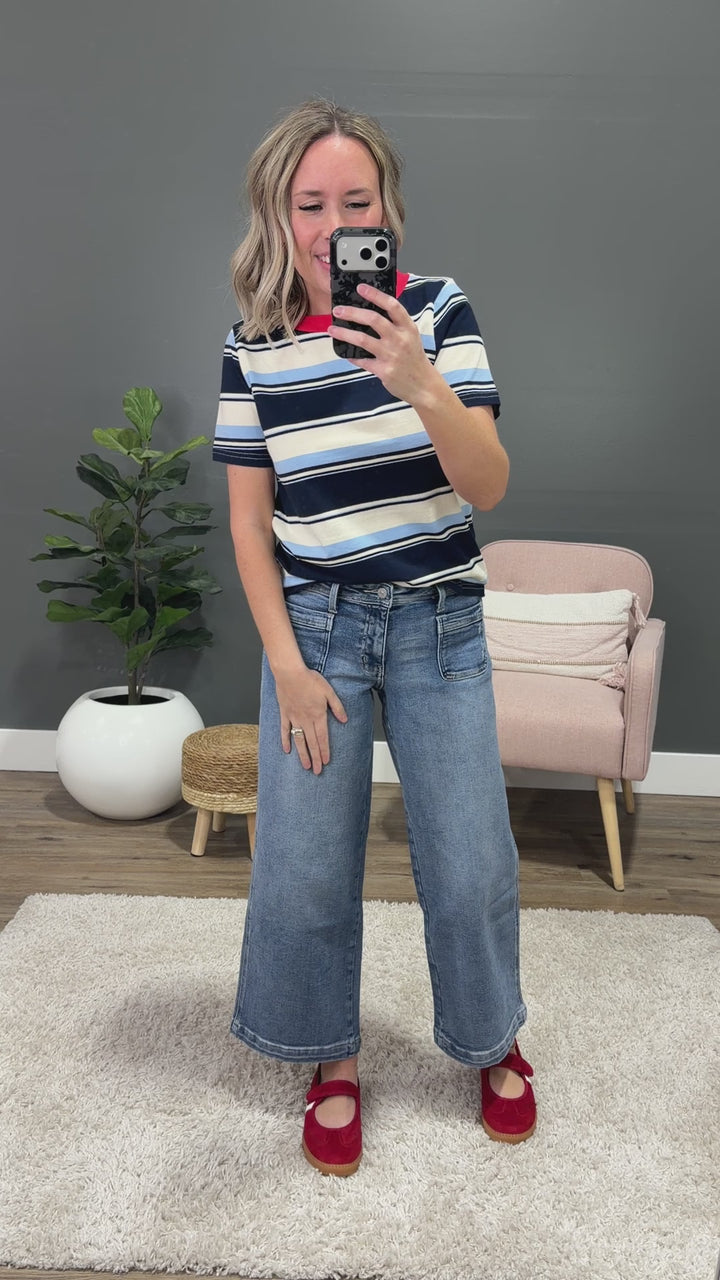 Anna Multi Stripe Top - Navy Staccato