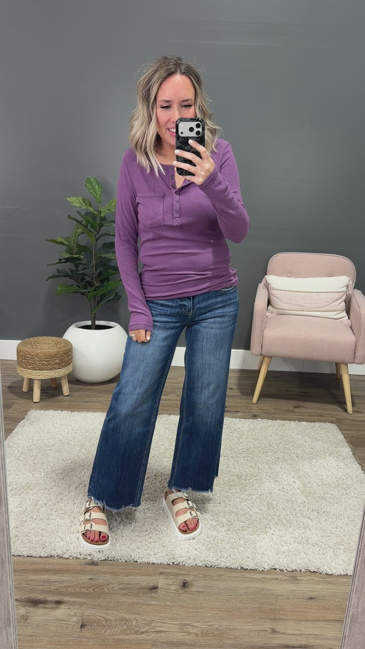 NEW! Georgia Henley Long Sleeve Top - Purple Michelle Mae
