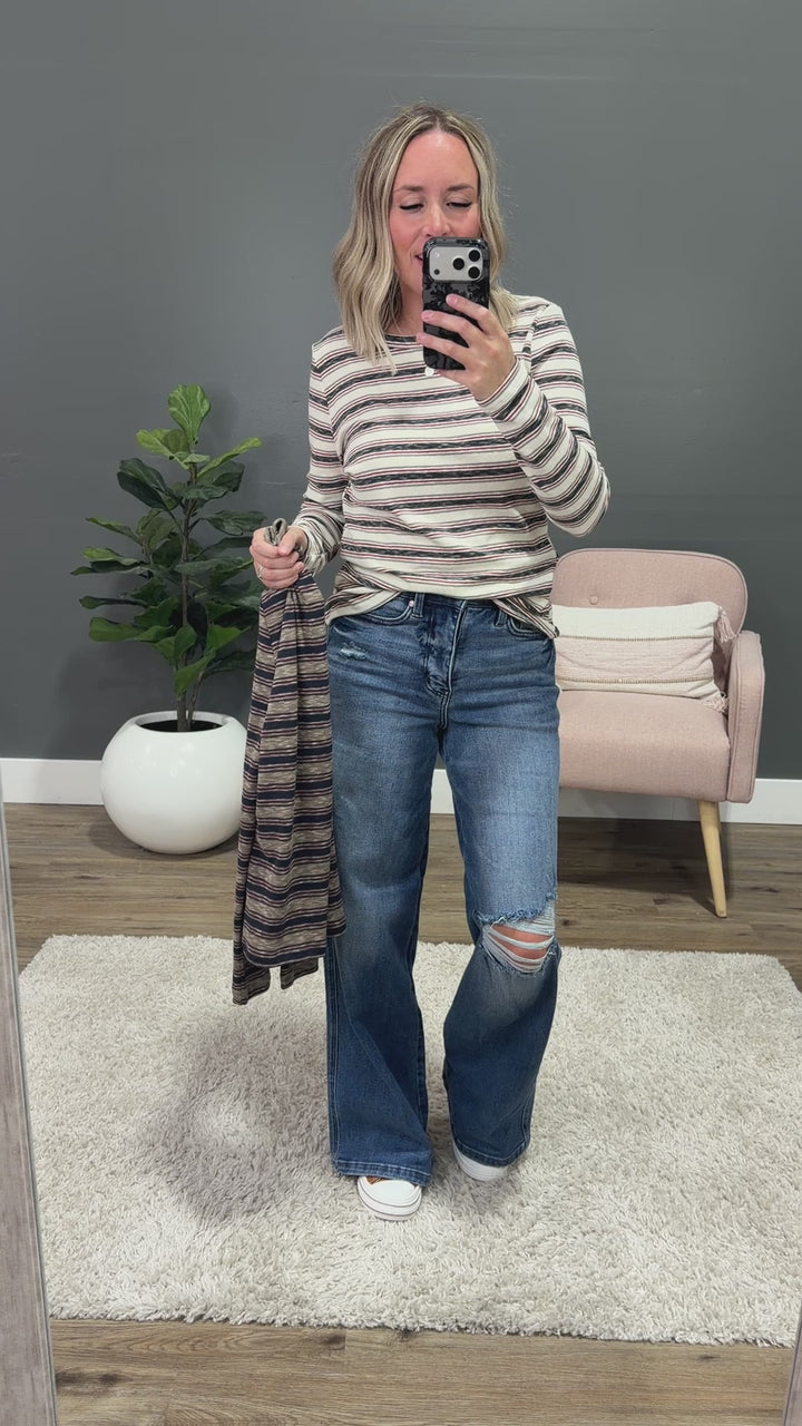 NEW! Alexa Multi Striped Top - Olive, Navy & Burgundy