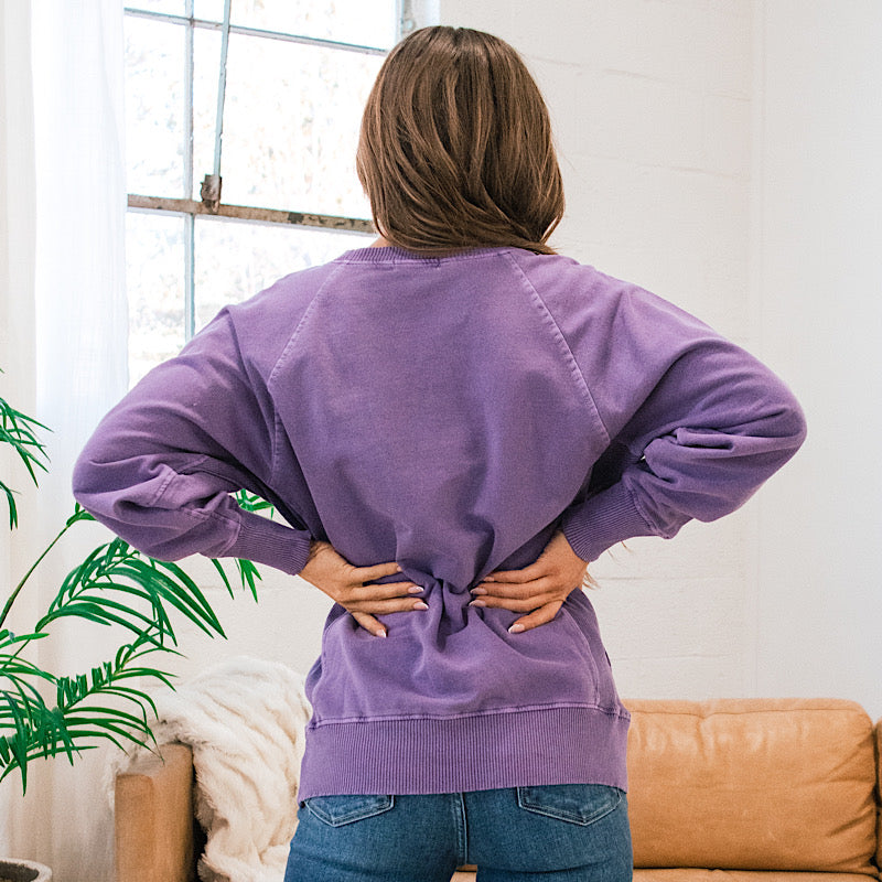 Girlfriend Crewneck Sweatshirt - Lilac Gray  Zenana   