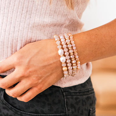 Blush Pink Faceted Bead Bracelet Set  Trendy Wholesale   