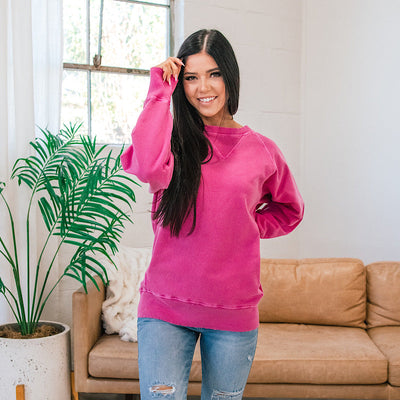 Girlfriend Crewneck Sweatshirt - Hot Pink  Zenana   