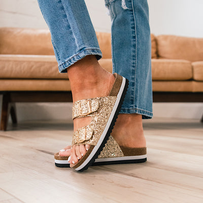 Corkys Beach Babe Sandals - Gold Glitter Shoes Corkys Footwear   