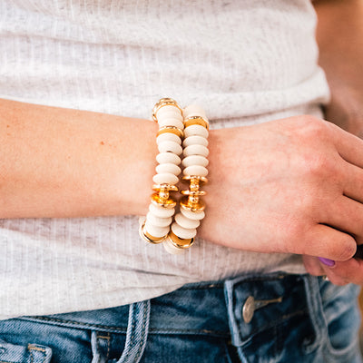 Cream Wooden Bead Bracelet Set  Trendy Wholesale   