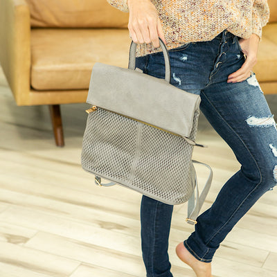 Let's Go Gray Fold Top Backpack  Joia   